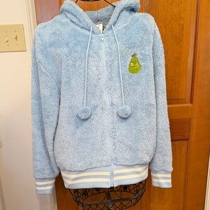 ✅✅✅BOGOHO ✅✅✅Baby Blue Dr. Seuss GrinchFuzzy Hoodie with Character Patch-Medium
